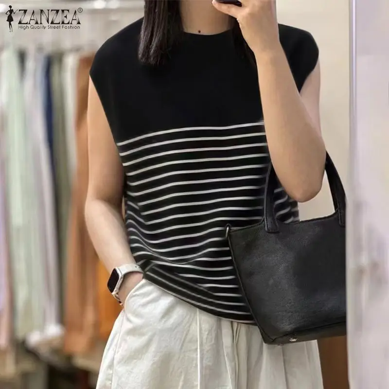 Fashion Women Sleeveless OL Blouse Summer Office Shirt 2024 ZANZEA Casual Stripe Tanks Tops Female Elegant Work Blusas Chemise