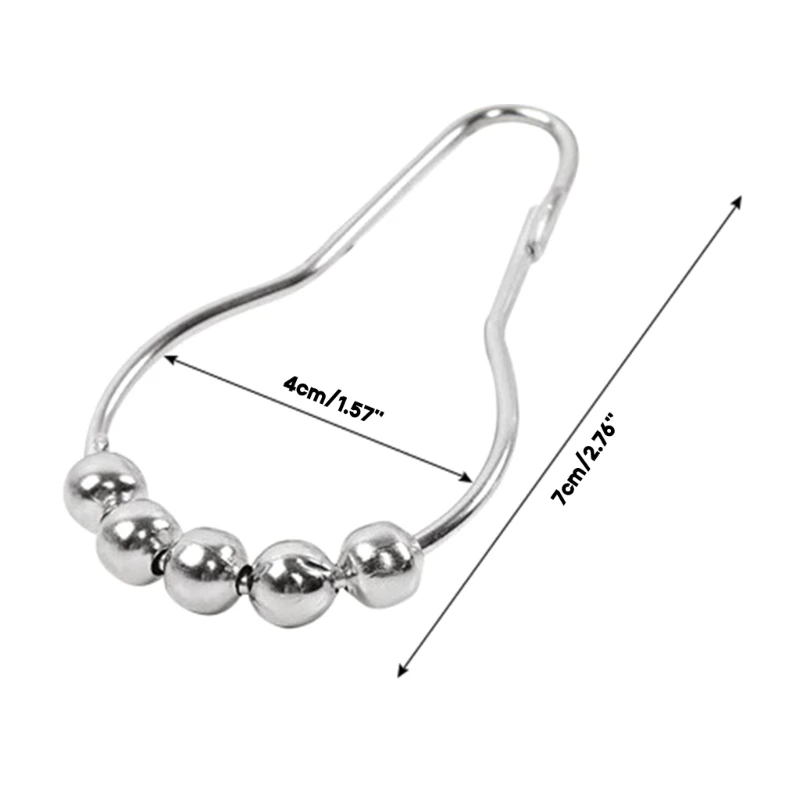 12PCS Metal Shower Curtain Hooks Stainless Steel Five Beaded Rings Hook Set Rustproof Bathroom Curtain Hangers Easy Organization