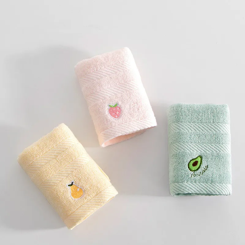 Description Picture 3 of item1Pc 26x48cm Fruit Embroidered Bamboo Cotton Solid Color Children Small Hand Face Towel