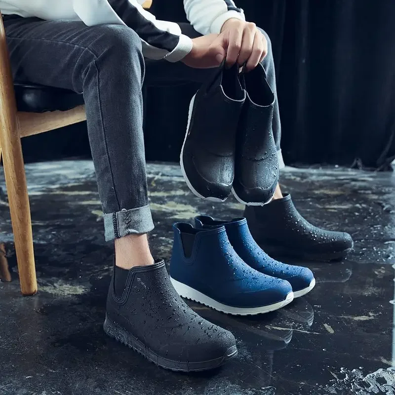 Bottes pêche homme tube court PVC semelle souple antidérapante pour pêche extérieur et lavage auto