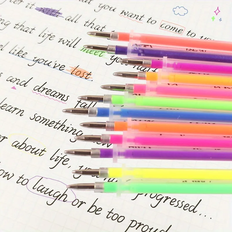 Glitter Pen Refills 48 colors of fluorescent metal pen refills student stationery colorful refills 12/24/36/48/100PCS glitter pen refills