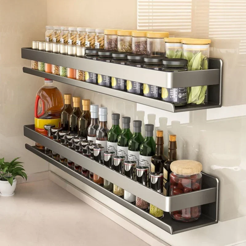 Wall-Mounted Spice Rack Multifunctional Item Shelf Kitchen Tools Kitchen Condiment Storage Rack Seasoning Organizer Shelf cabinet organizer shelves,kitchen storage rack,seasoning divider,spice rack,wall mounted organizer