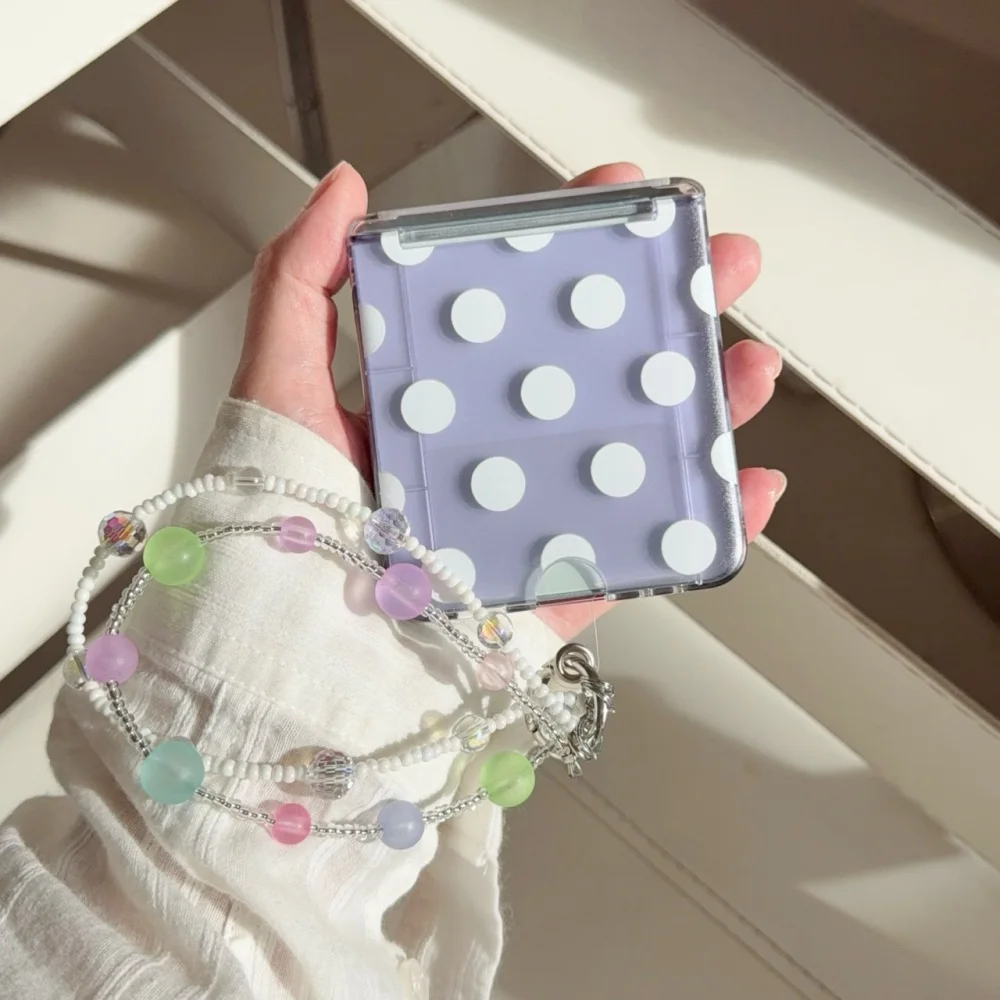 Wave Point Clear Case with Card Holder & Beaded Bracelet Cover - Chic Korean Design