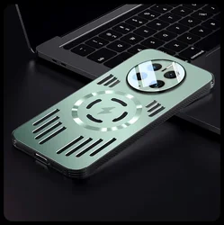 Magic 7Pro Magsafe Charging Metal Heat Dissipation Case - Smart Aluminum Alloy Hard Shockproof Bumper for Honor X9C (Green)