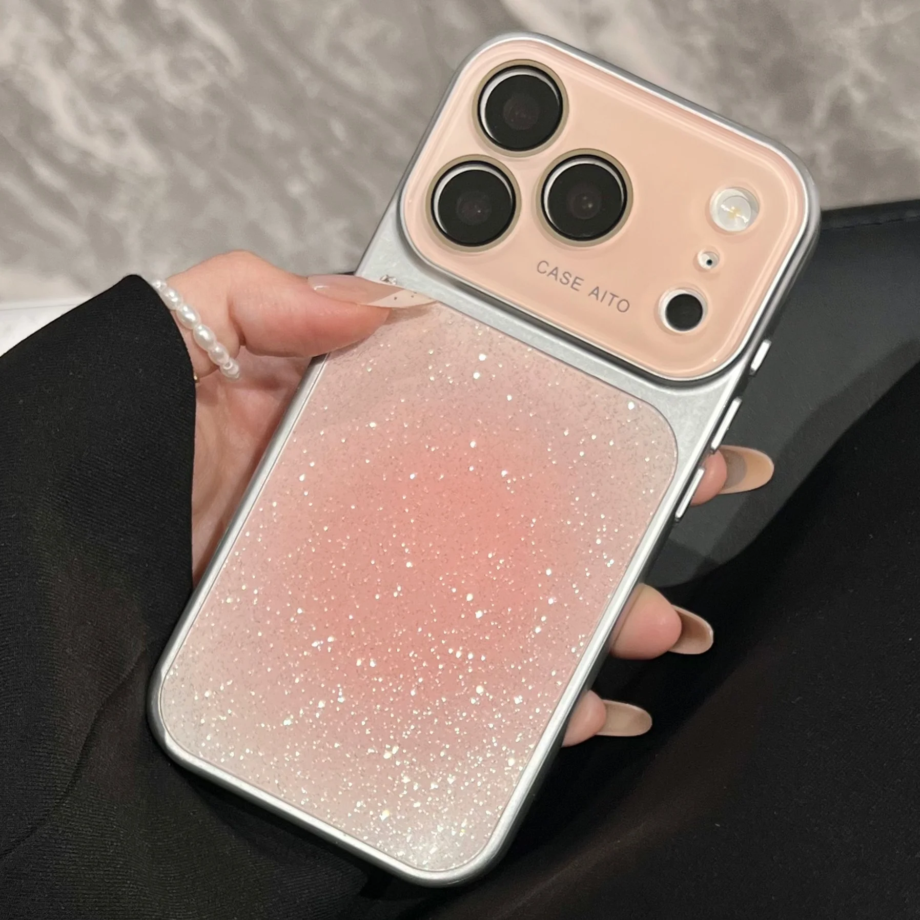 Dyeing Gradient Glitter Phone Case 17 Luxury Shining Cover For Iphone 16 Max 15Pro 14 Pro Plating Shell_voghion.com