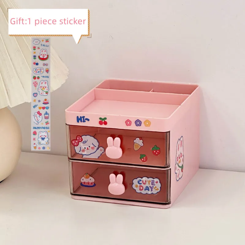 Cute Stationery Organizer Lovely Korean Fashion Pen Holder with Sticker Kawaii High Capacity Desktop Stationery Storage Box