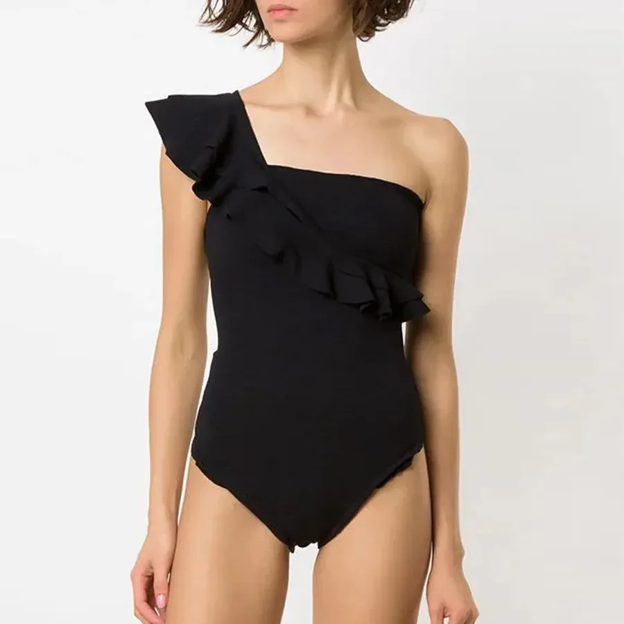 One-shoulder Ruffled High-end Swimsuit Women's 2023 New Swimwear Two Piece Bikini Backless Elegant Beachwear Cover Up