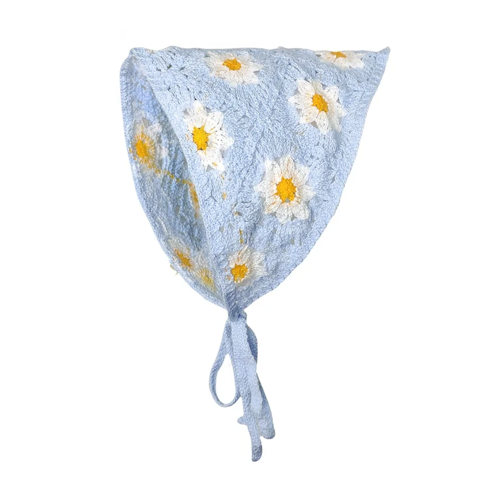 1-teiliger Damen-Haarschal, modisch, süß, rustikaler Stil, gestrickte Blume, dreieckiges Kopftuch, niedlicher Kawaii-Haarschmuck für Damen – Detail 11