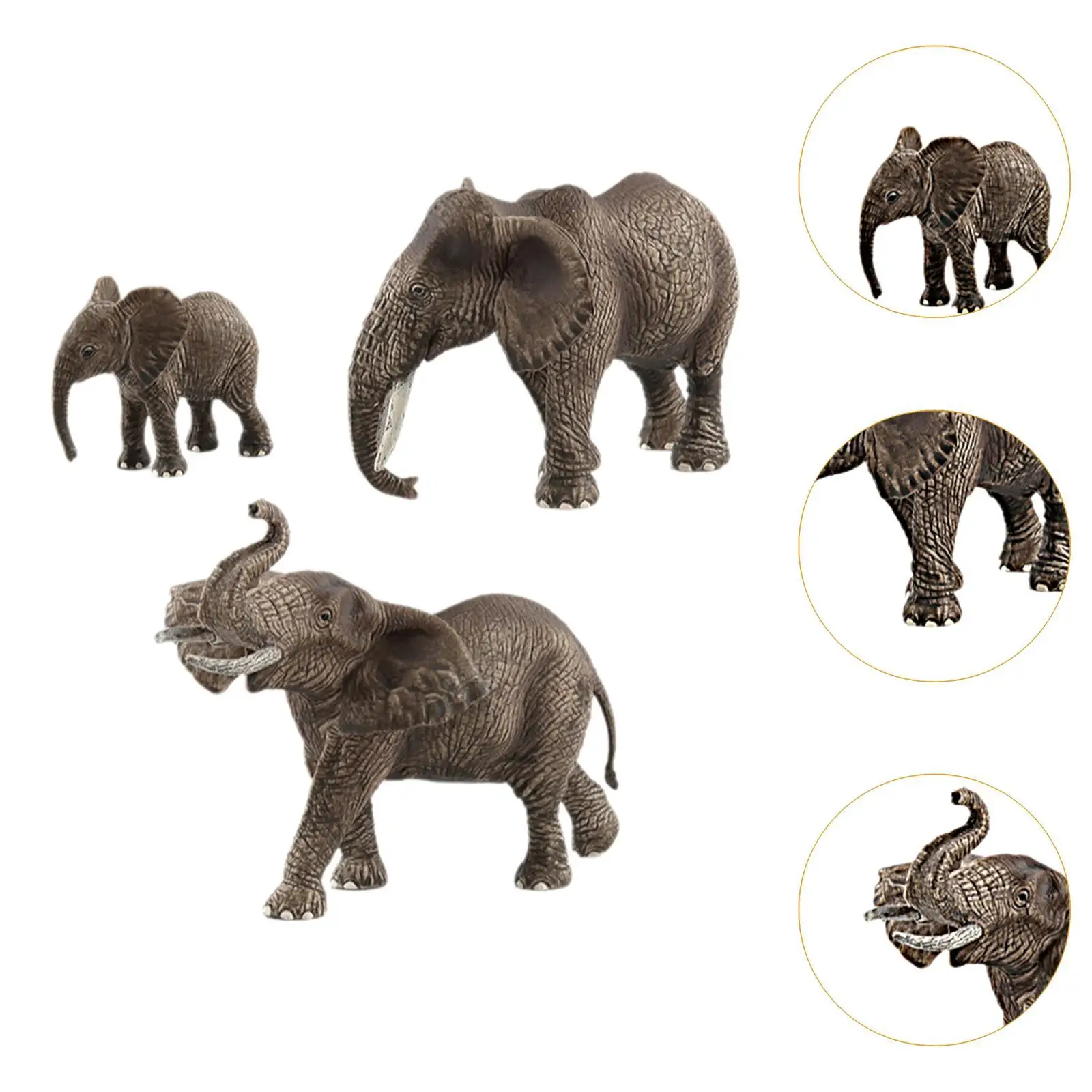 3x Elephant Figurines Model Miniature Animal Toys for Boys Girls Toddlers