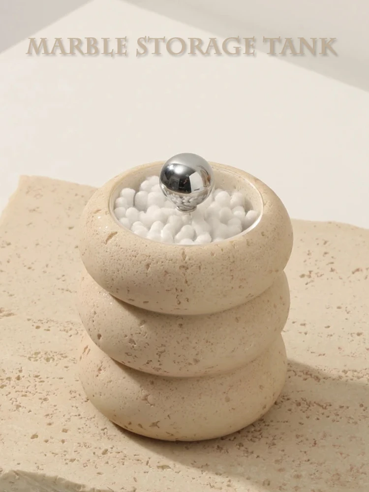 

Wabi-Sabi-Natural Marble Circular Storage Jar, Light Luxury Cotton Swab Toothpick, 2 in 1 Organizer, Home Art Decoration