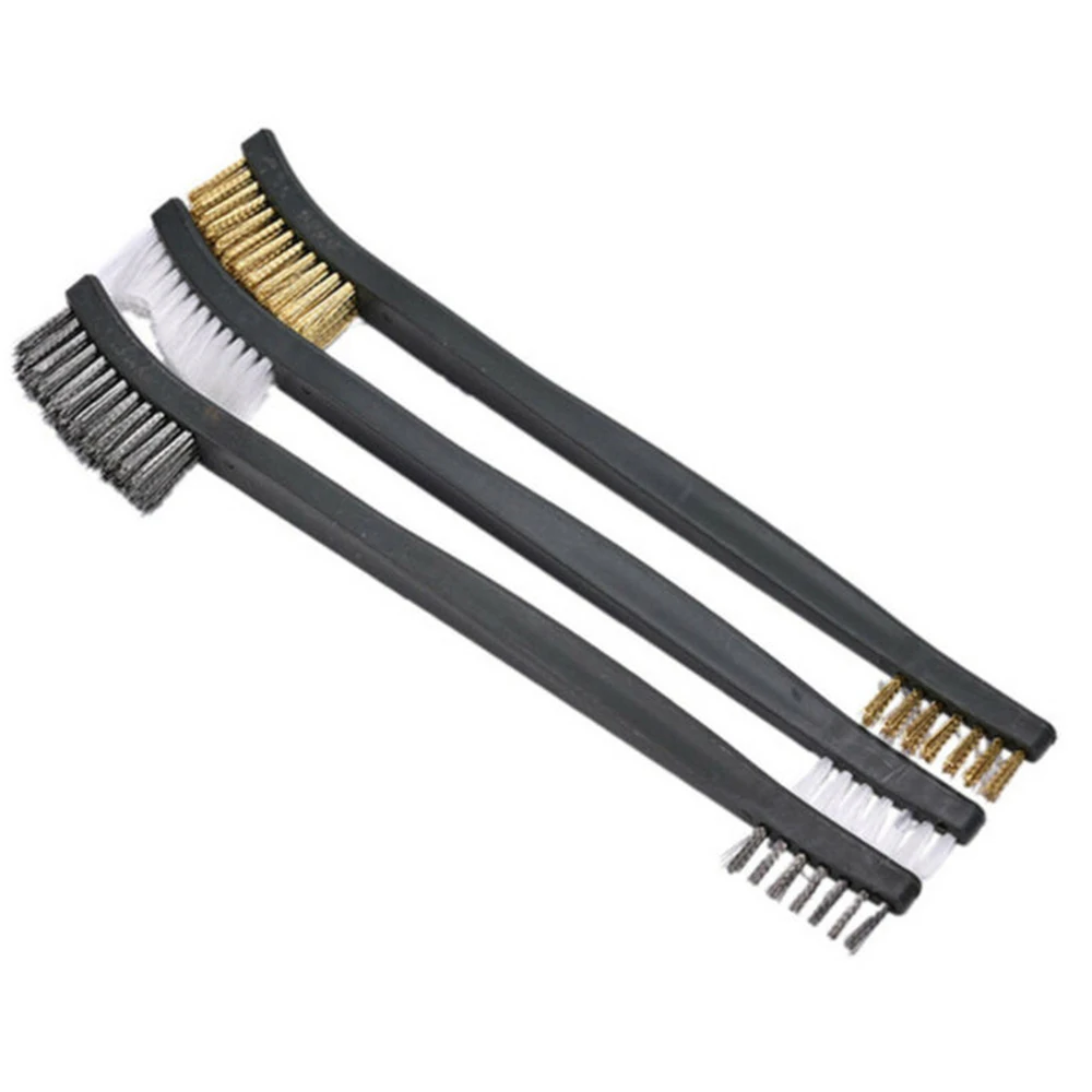 3 Pcs Mini Wire Brush Set Steel Brass Nylon Cleaning Polishing Detail