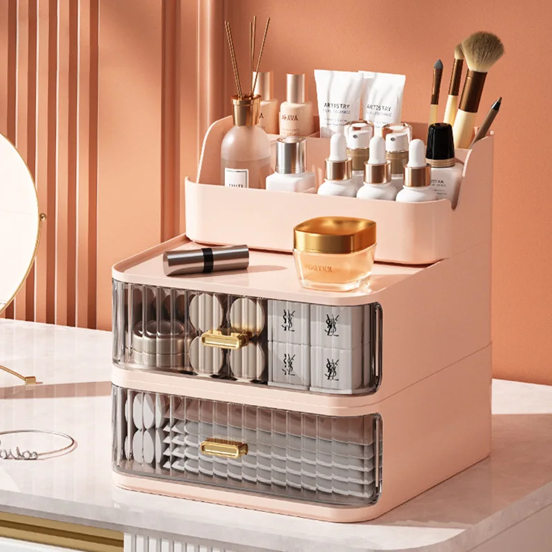 Luxury Makeup Organizer Cosmetic Storage Box Drawer Type Lipstick Skincare Makeup Brush Holder Desktop Make Up Container