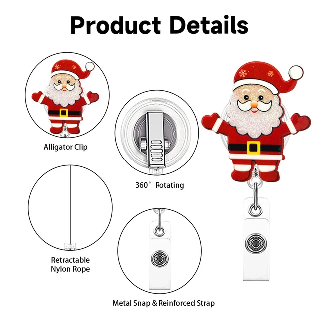 Christmas Acrylic Glitter Nurse Badge Reel Clip Holder Retractable  Telescopic Buckle ID Card Holder Xmas Teacher Decoration Gift - AliExpress