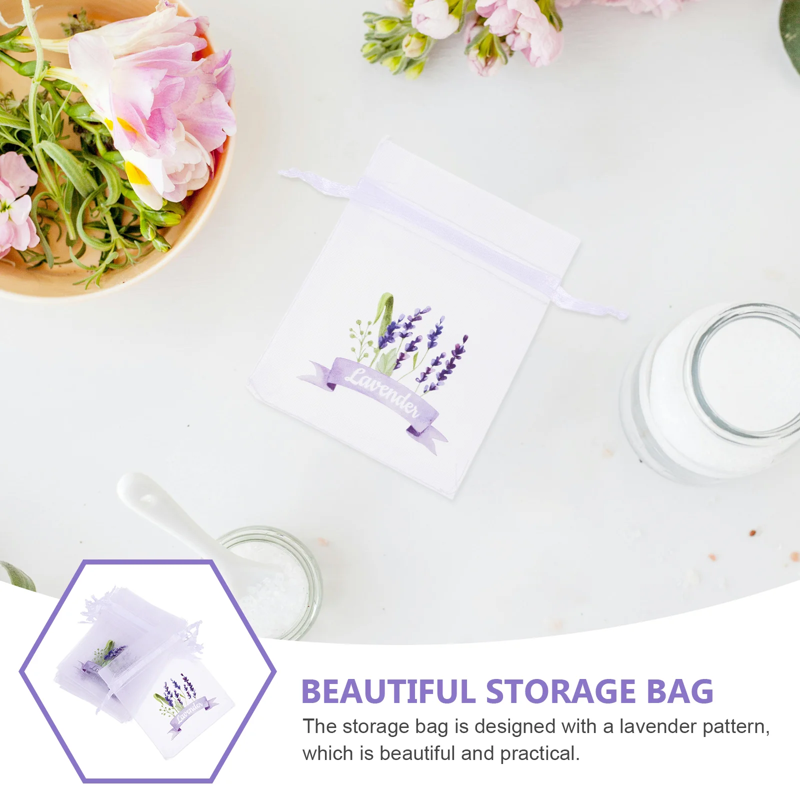 20 Pcs Lavender Sachet Bags Clear Party Favor Wardrobe Small Mesh Drawstring Purple Paper