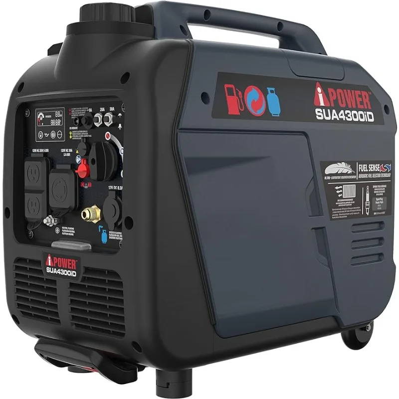 

Portable Inverter Generator Dual Fuel, 4300W RV Ready, EPA & CARB Compliant CO Sensor, Light Weight With Telescopic Handle