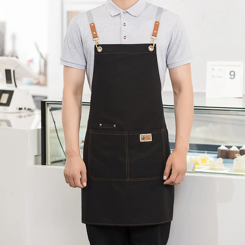 Customizable Canvas Aprons with Your Logo For Business Work Apron Cafe, BBQ,Nail,Bakery Kitchen Chef Waitress Unisex With Pocket 2