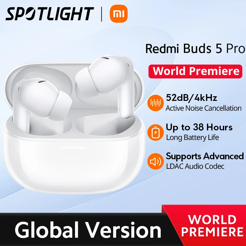 

[World Premiere] Global Version Xiaomi Redmi Buds 5 Pro 52dB Noise Cancelling Bluetooth TWS Earphone 38H Battery Life