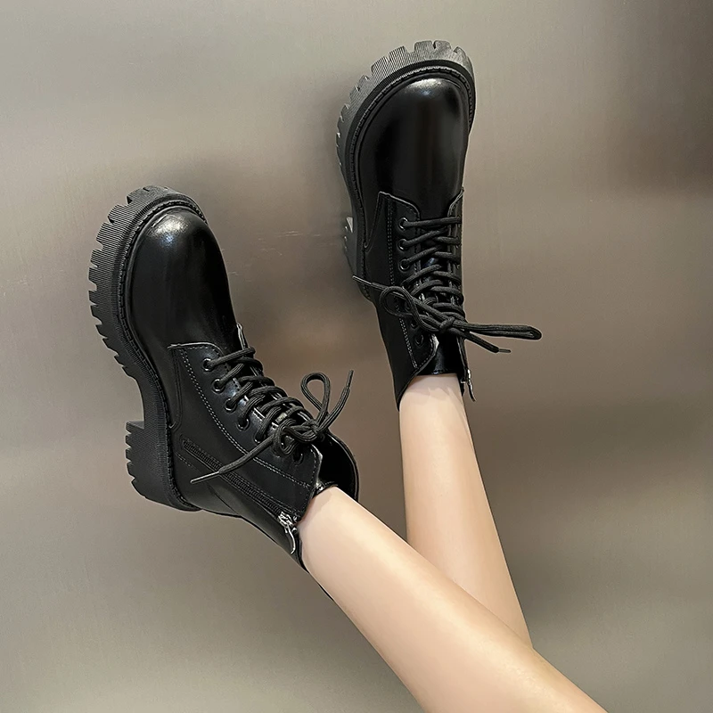 

Women's Patent Leather Boots Ankle Boots Women's Chunky Heels Women's Flat Booties Rubber Sole Boots Botas Women Shoes