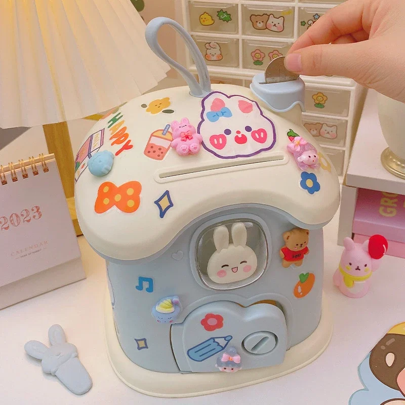Kids DIY Creative Money Banking Toys Piggy Bank Money Saving Pot Coin Banks Coin Box With Lock Key Christmas Gift Toy For Girl
