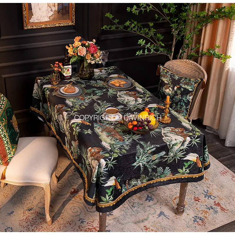 DAVINRICH Tropical Home Decor Table Cloth Cover Cheetah Leopard Print Luxury Chenille Tablecloth For Rectangular Dining Tables - Image 4