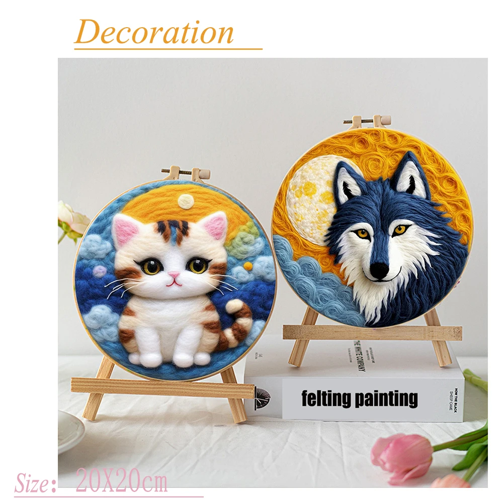 Photo20x20cm Felting Needle Kit Felting Needles With Frame Needles Cat Kit Felt Diy Package Wool Felt Decoration needle felting painting kit,needle felting kit,wool felting kit