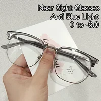 Metal Round Face Near Sight Glasses Male Anti-blue Light Myopia Eyeglasses Half Frame Optical Business Short Sight Eyewear 1