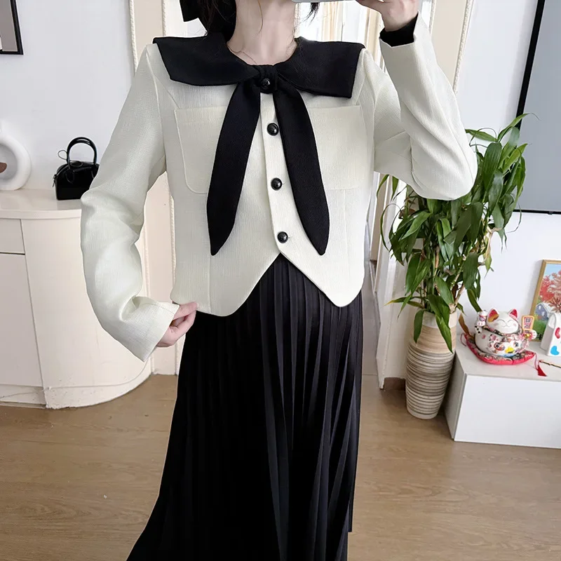 Spring Autumn Maternity Dress 2-Piece Set French Style