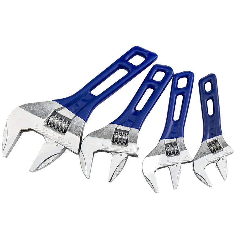 4/5/6/8/10/12 Inch Adjustable Wrench Wide Opening 0-46cm Chrome Vanadium Steel Forged Wrench with Short Handle Hand Tool Spanner