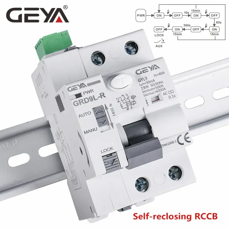 Geya Grd9l 6ka Elcb Rccb Automático Reclosing Dispositivo Interruptor de Controle Remoto 2p 40a 30ma Rcd Vida Inteligente