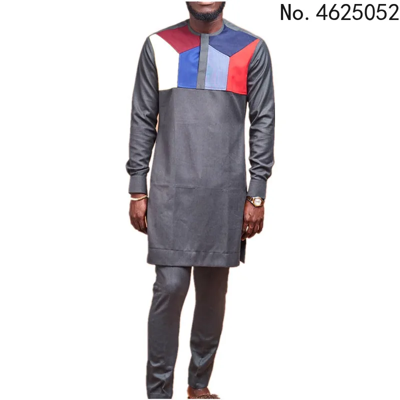 Gray African Dashiki Print Top Pant Set 