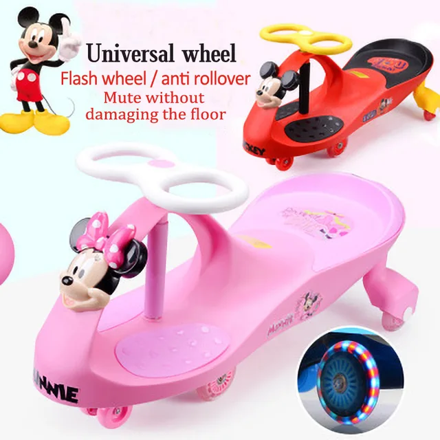 Disney Baby Swing Car 2-10 Year Old Children 3wheel Lengthening Music Scooter Mickey Mouse Elsa Kids Adults Flash Wheel Tricycle 2