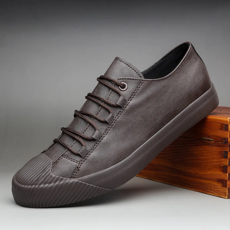 Luxury Low top Men Vulcanize Shoes Autumn New Leather Casual Shoes Korean Breathable Black lace-up Sneaker Shoes 5