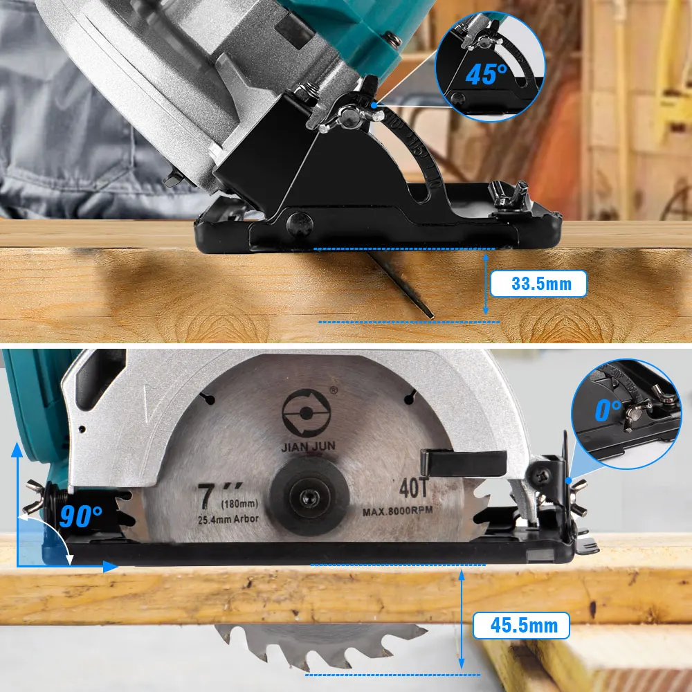 7Inch 180mm Brushless Electric Circular Saw 5000RPM Cordless Adjustable  Angle Multifunctional Cutting Tool For Makita 18VBattery