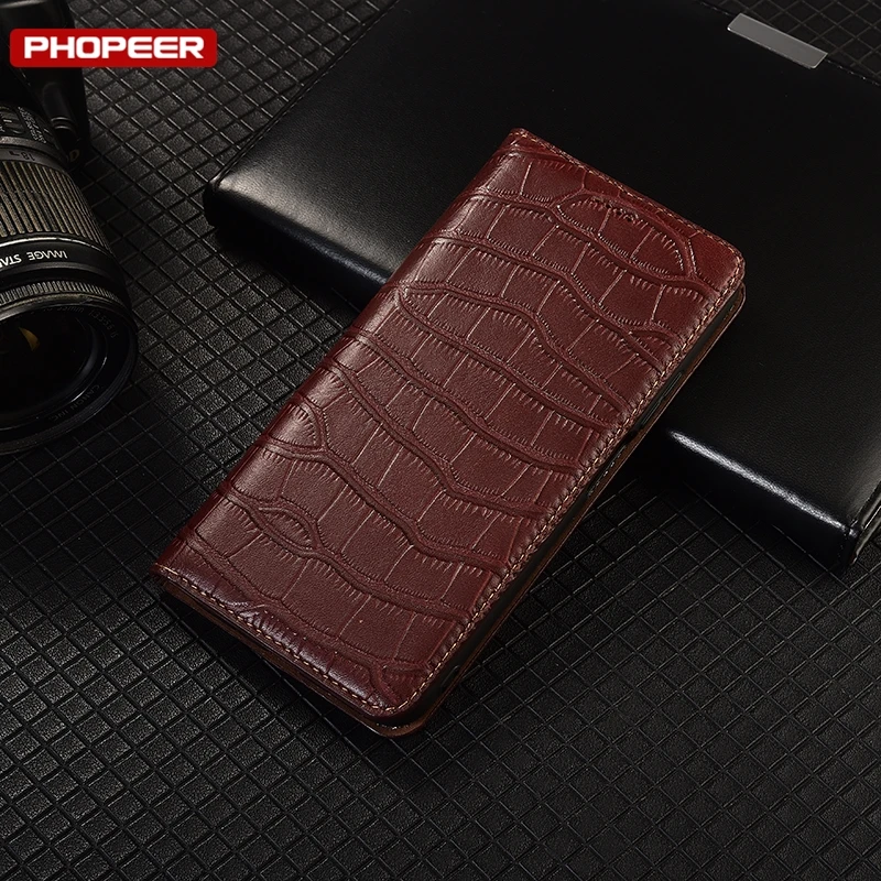 Premium Genuine Leather Magnetic Wallet Phone Case with Flip Slot