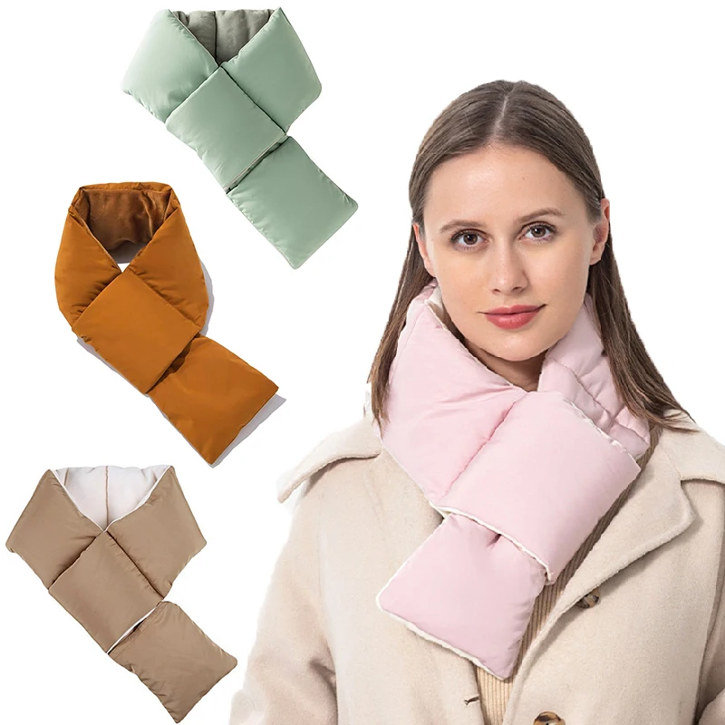 Vinter Dam Varm Dunbomullssjal Krage Halsband Korsfjäder Veet Halsduk Mode Halsvärmare_voghion.com