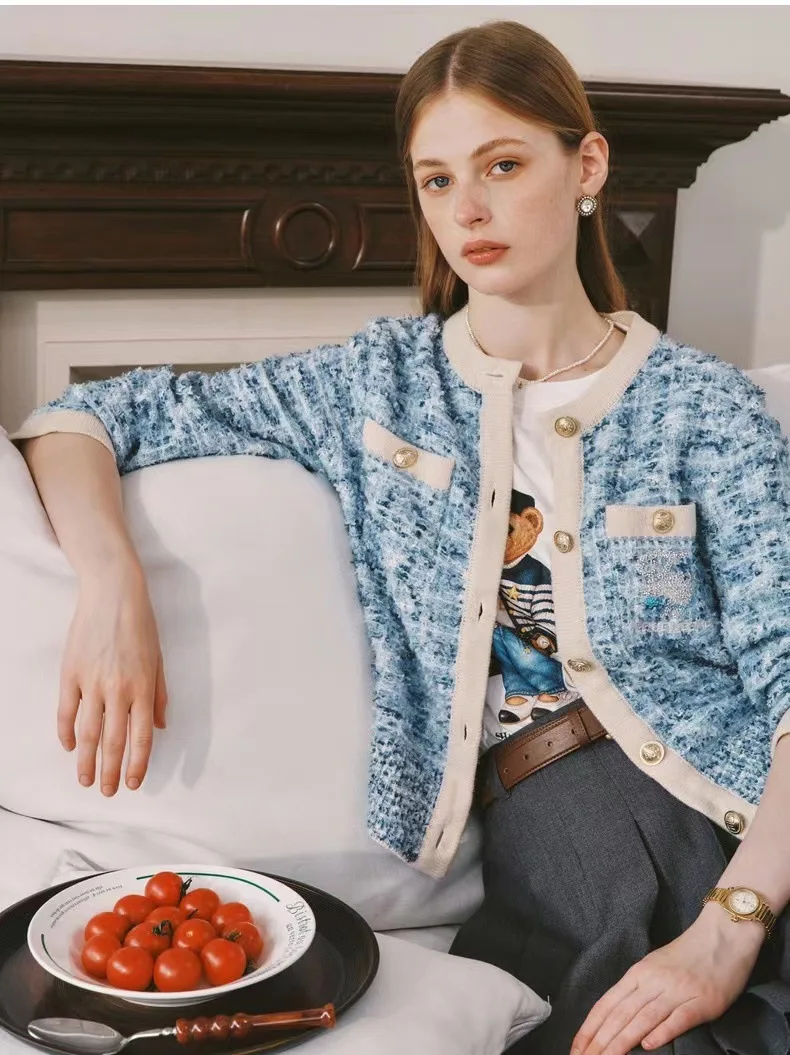 

Blue Color Fashion Caridgans for Women , Autumn Loose Jumper, Full Sleeves Pockets Sweater , Vestidos Para Mujer, Traf