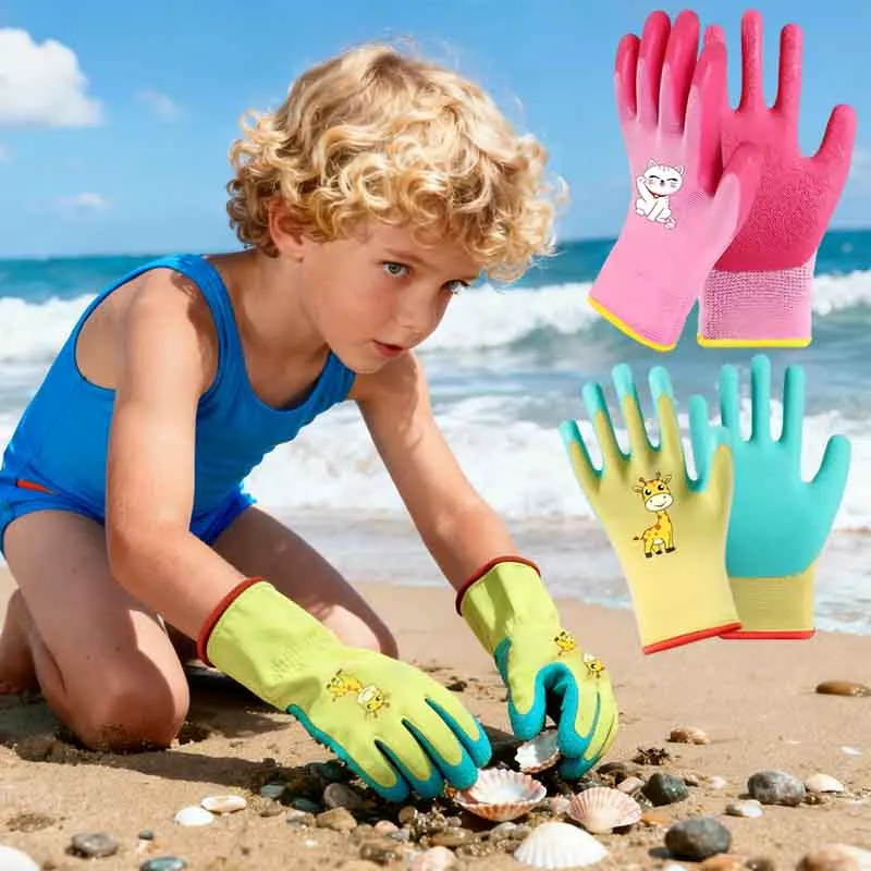 Cartoon Kids Gloves DIY Safety Protection Gloves Urable Waterproof Work Garden Non-Slip Children Latex Gloves Puncture-resistant