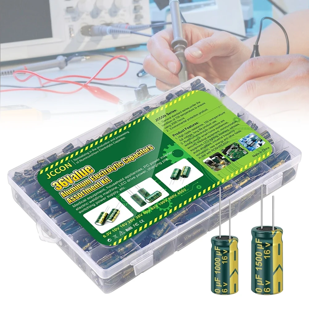 15/24/36 Values 225/460/925Pcs Variable Capacitors Assorted Kit High Frequency Low ESR Aluminum Electrolytic Capacitors 16V-50V