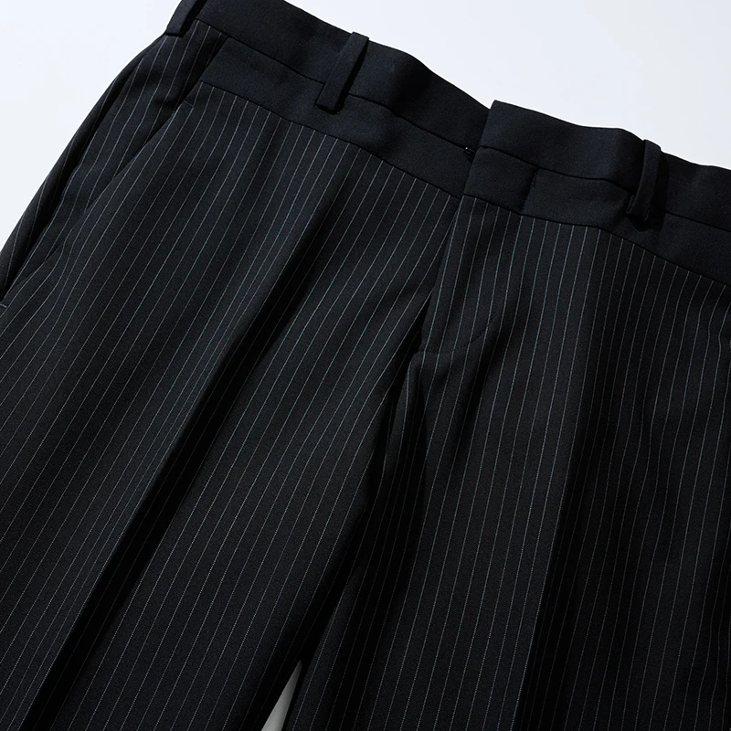Black Suit Pants with Fine Stripes, Workwear-inspired Men's Casual Trousers, Ankle-Length Pants. 2026-2027