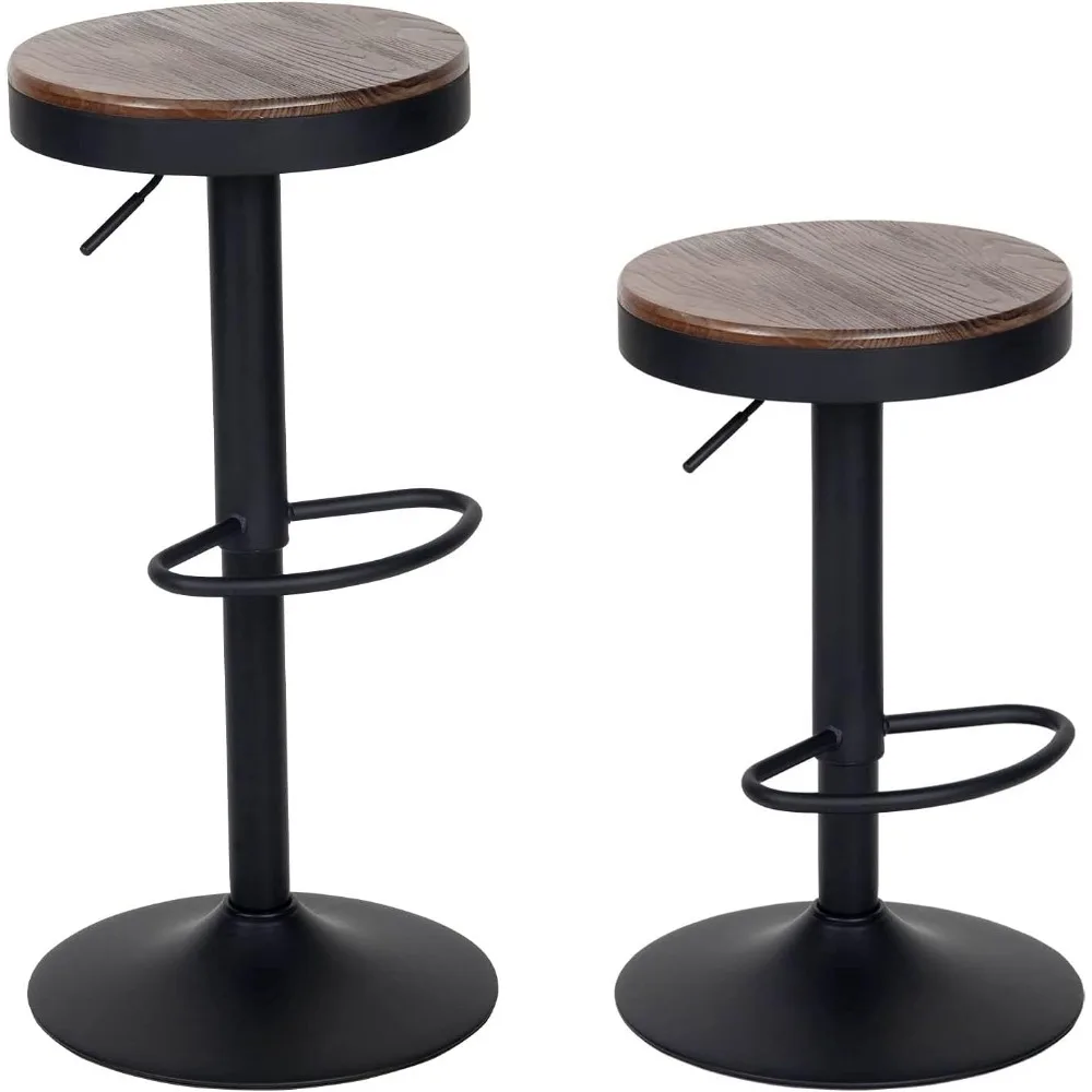 

Bar Stools Wooden Barstools Vintage Rustic Counter Height Bar Stool,Height Adjustable Bar Chairs Swivel Set of 2