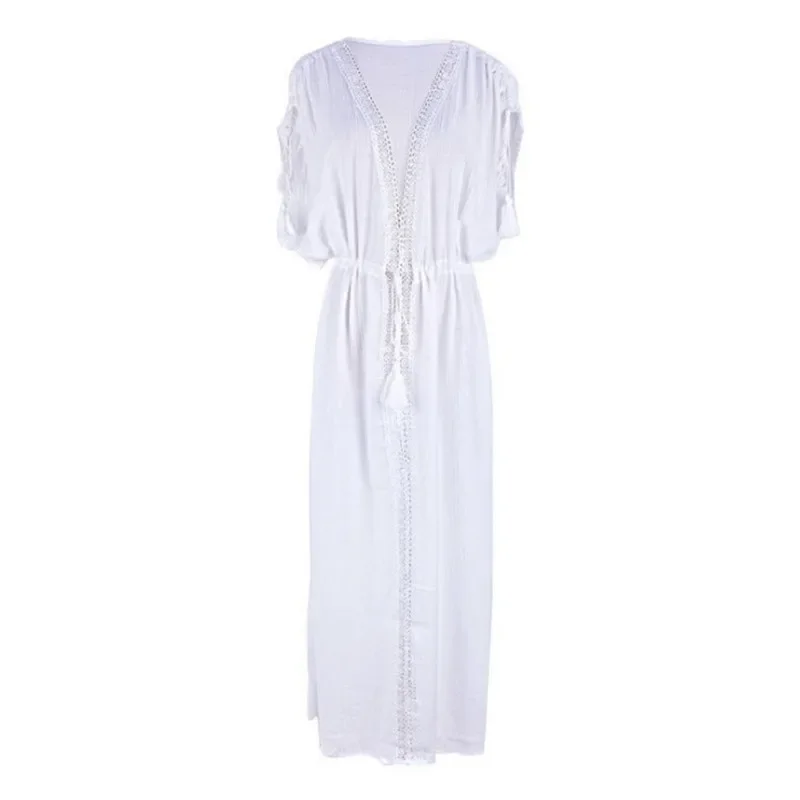 summer Crochet White Knitted Beach Cover up dress Tunic Long Pareos Bikinis Cover up long knit bikini cover ups