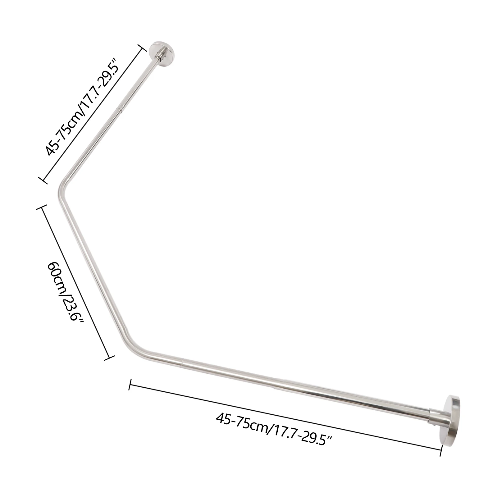 304 Edelstahl Diamant-Duschvorhangstange, Verstellbar 45-75cm Eck-Badezimmer Platzsparer, Wandmontierte Spannstange für Bad – Detail 6