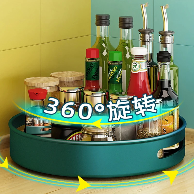 Kitchen installation free multifunctional rotating seasoning storage rack, tea cup countertop, oil, salt, sauce, vinegar, miscel