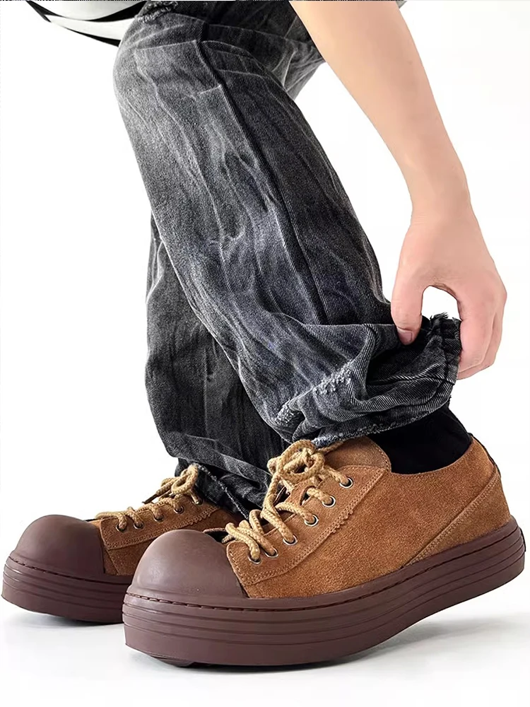 Retro luxury brand Man sneaker Genuine leather suede Big Head Sneakers Men's Shoes Oversized size 46 High Street ugly shoes 2