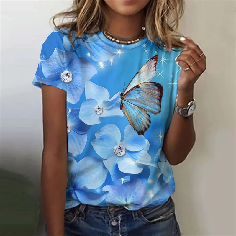 

Harajuku 3D Print Florals T Shirt Butterflies Graphic T Shirts Women Fashion Tee Shirts Girl Funny Clothing Clothes Short Shirts