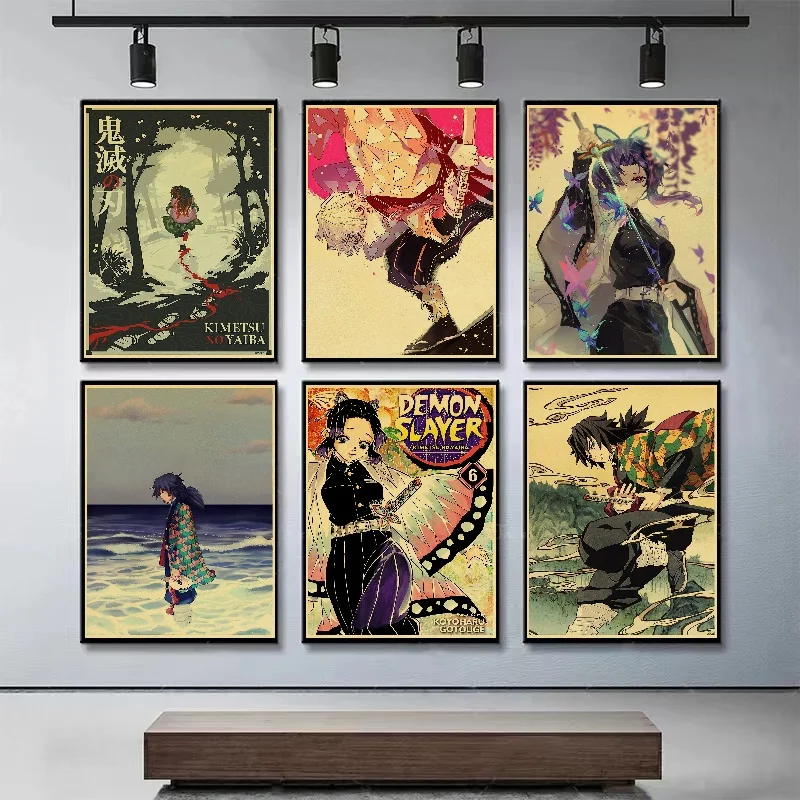 

Demon Slayer Anime Kimetsu No Yaiba Posters Prints Tanjirou Nezuko Vintage canvas printing Bar Art Wall Decor Aesthetic Painting