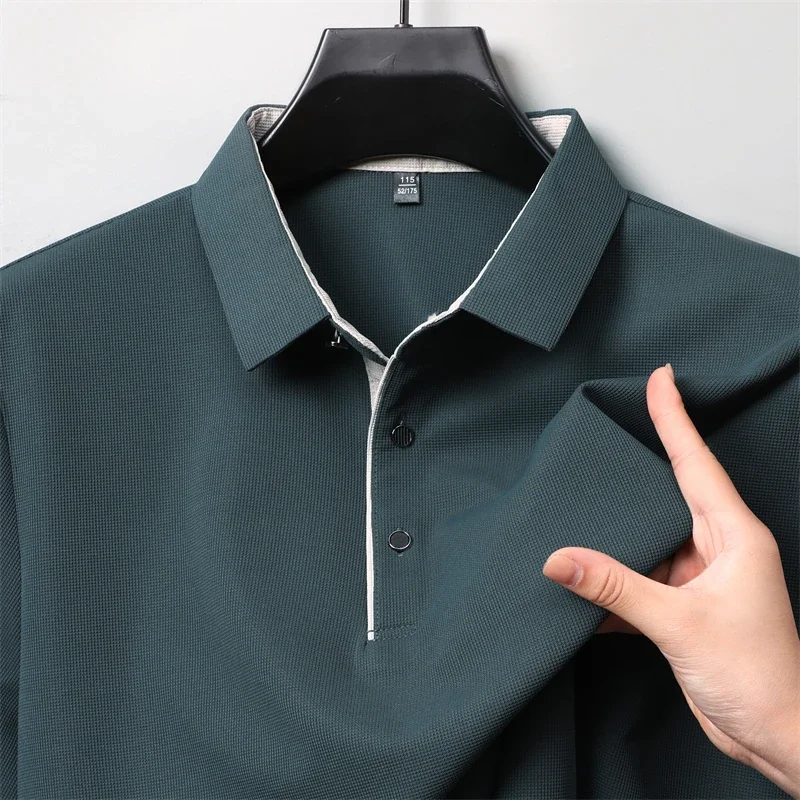 Polo da uomo in tinta unita a maniche lunghe casual da lavoro nuova Top versatile quattro stagioni caldo e confortevole alla moda
