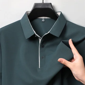 Polo da uomo in tinta unita a maniche lunghe casual da lavoro nuova Top versatile quattro stagioni caldo e confortevole alla moda