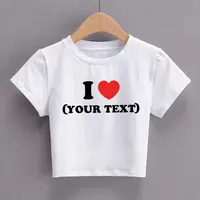Diy Your Text Couple Design Print Pattern Customize Summer Short Sleeve O Neck Cropped Navel Women Crop Tops Fashion T-Shirt 2