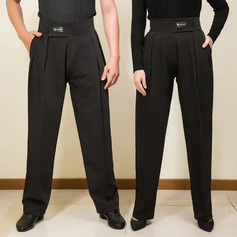 Dance Pants Men Women Latin Dance Pants Adult Ballroom Dance Competition High Waist Black Cha Cha Salsa Waltz Dancewear